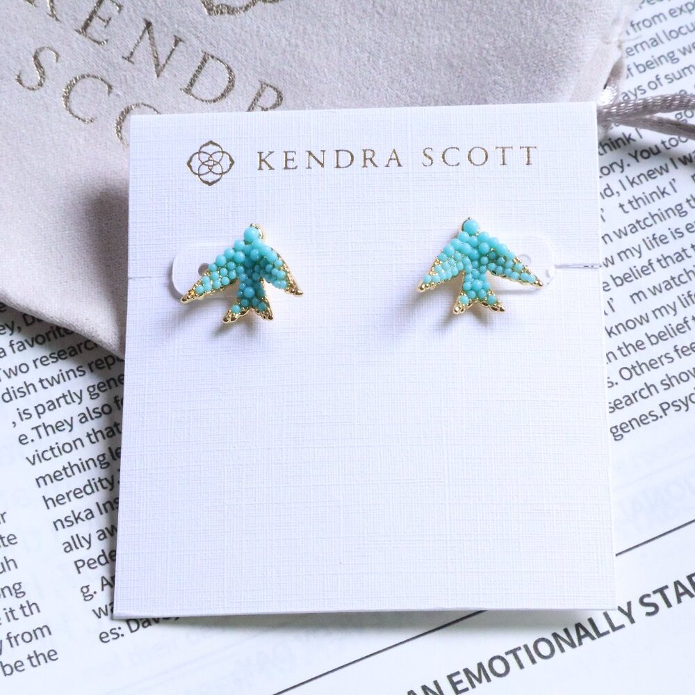 Kendra Scott Melody Bird Gold Teal Crystal Stud Earrings